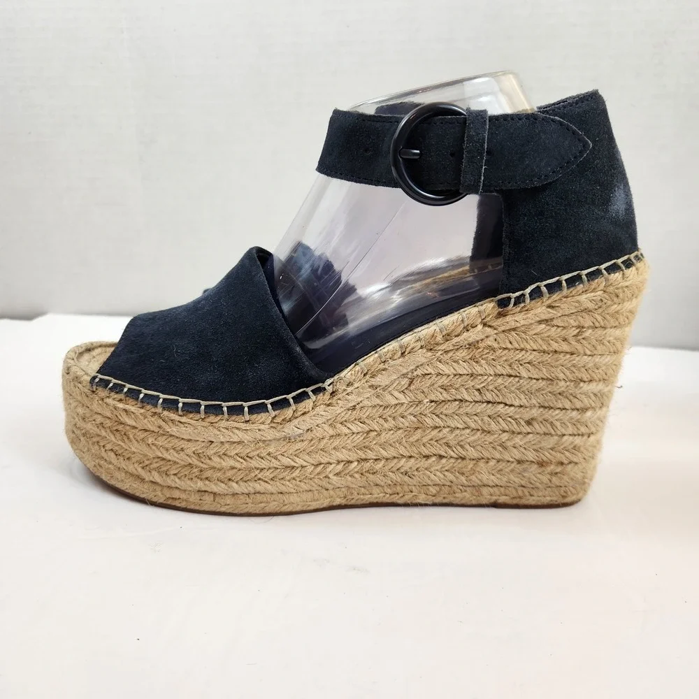 Marc Fisher Mlaida Blue Suede Espadrille Wedge Sandals Ankle Strap Womens Sz 10M